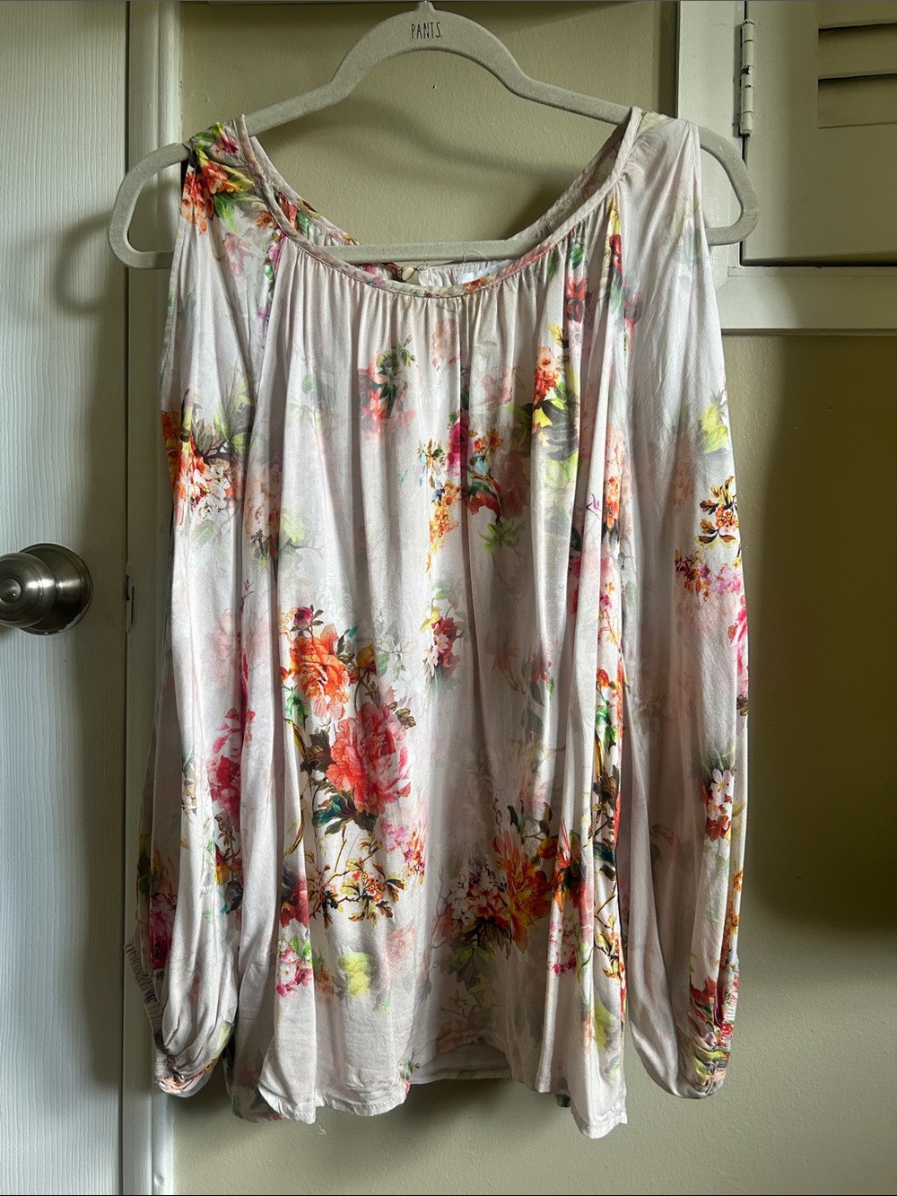 Velvet by Graham & Spencer Cream Blouse with Pink & Green Floral Print